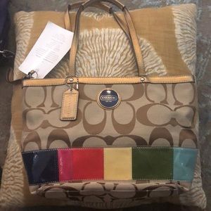 COACH Khaki Signature Legacy Stripe Tote